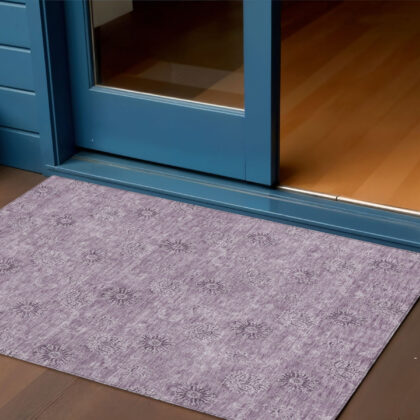 3' X 5' Plum And Purple Floral Washable Indoor Outdoor Area Rug