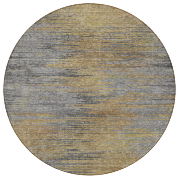 8' Brown Gold And Taupe Round Abstract Washable Indoor Outdoor Area Rug
