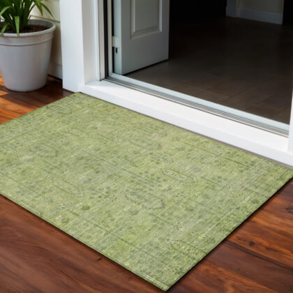 3' X 5' Sage And Artichoke Green Southwestern Washable Indoor Outdoor Area Rug