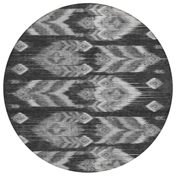 8' Black Charcoal And Silver Round Southwestern Washable Indoor Outdoor Area Rug