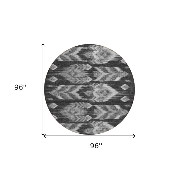 8' Black Charcoal And Silver Round Southwestern Washable Indoor Outdoor Area Rug