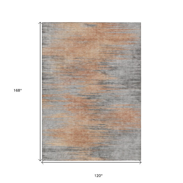10' X 14' Salmon Gray And Charcoal Abstract Washable Indoor Outdoor Area Rug