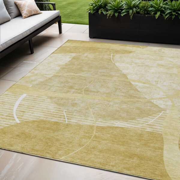 5' X 8' Wheat Gold And Ivory Abstract Washable Indoor Outdoor Area Rug
