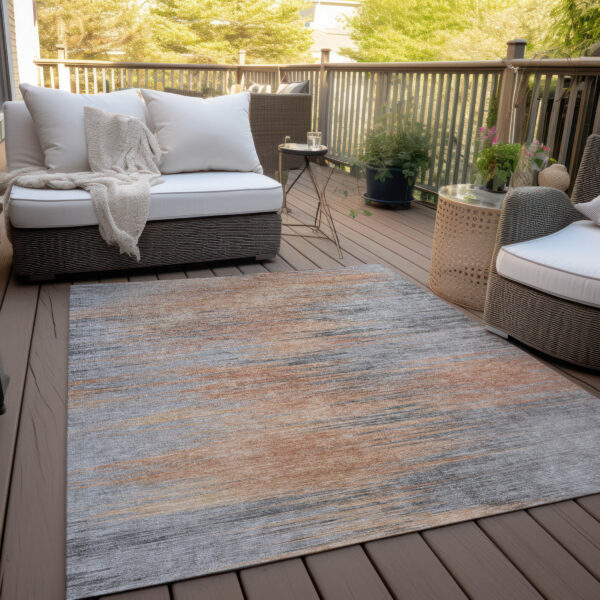 10' X 14' Salmon Gray And Charcoal Abstract Washable Indoor Outdoor Area Rug