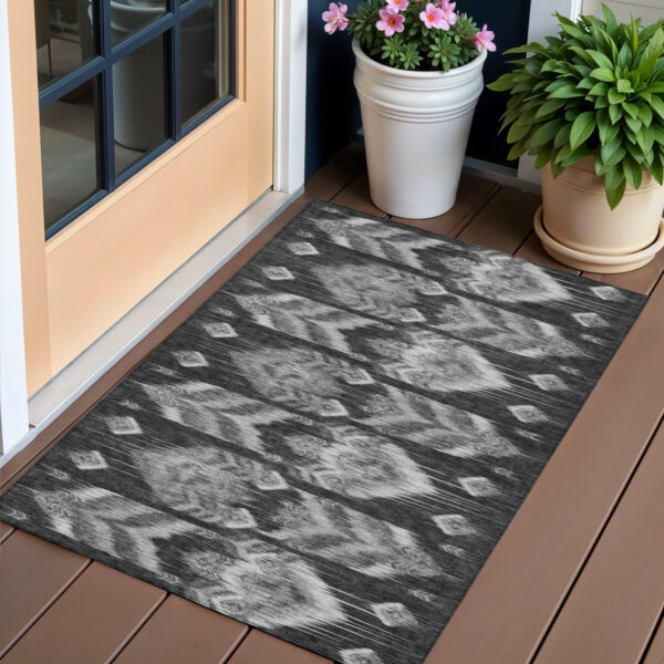 3' X 5' Black Charcoal And Silver Southwestern Washable Indoor Outdoor Area Rug