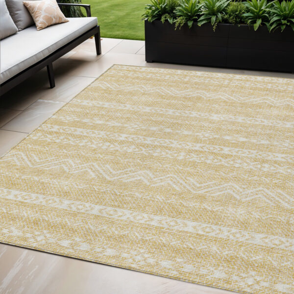 5' X 8' Gold And Beige Southwestern Washable Indoor Outdoor Area Rug