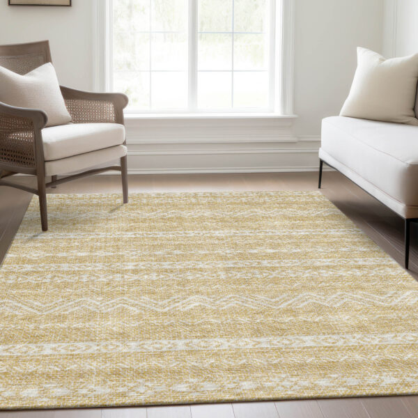 5' X 8' Gold And Beige Southwestern Washable Indoor Outdoor Area Rug
