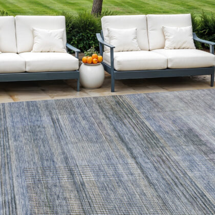10' X 14' Denim Blue And Sky Blue Striped Washable Indoor Outdoor Area Rug