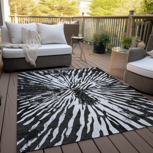 8' X 10' Black Charcoal And Ivory Abstract Washable Indoor Outdoor Area Rug