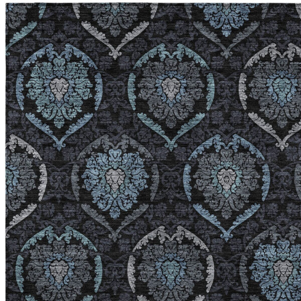 9' X 12' Blue Charcoal And Gray Medallion Washable Indoor Outdoor Area Rug