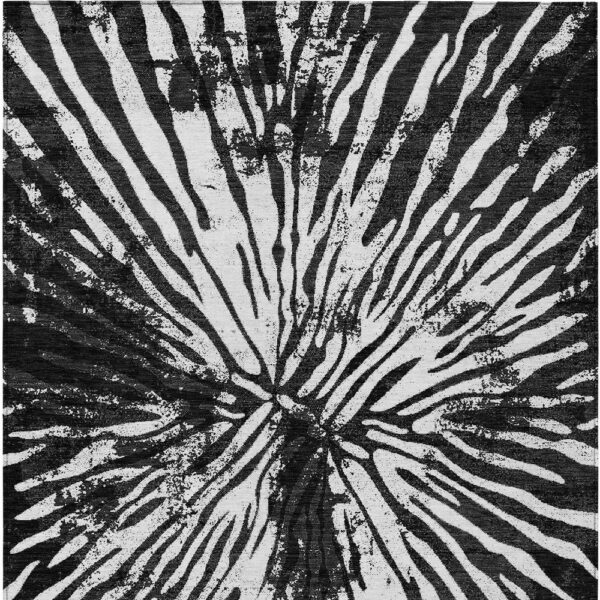 8' X 10' Black Charcoal And Ivory Abstract Washable Indoor Outdoor Area Rug