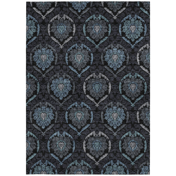 9' X 12' Blue Charcoal And Gray Medallion Washable Indoor Outdoor Area Rug