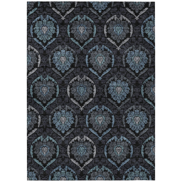 9' X 12' Blue Charcoal And Gray Medallion Washable Indoor Outdoor Area Rug