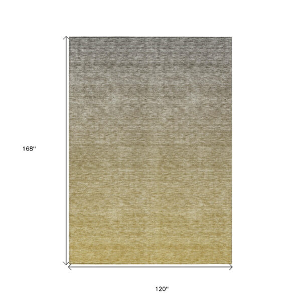 10' X 14' Gold Beige And Taupe Ombre Washable Indoor Outdoor Area Rug