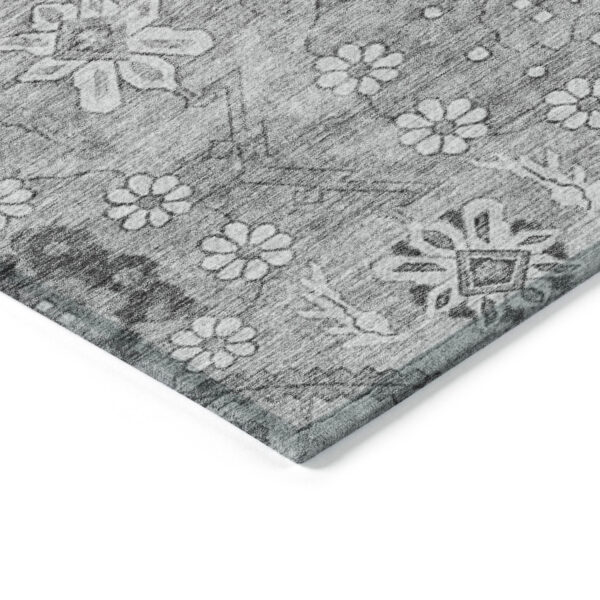 8' X 10' Gray Charcoal And Silver Floral Washable Indoor Outdoor Area Rug