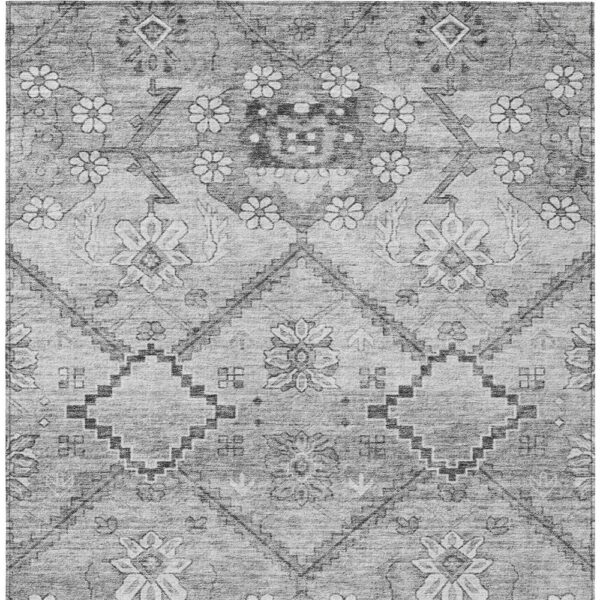 8' X 10' Gray Charcoal And Silver Floral Washable Indoor Outdoor Area Rug