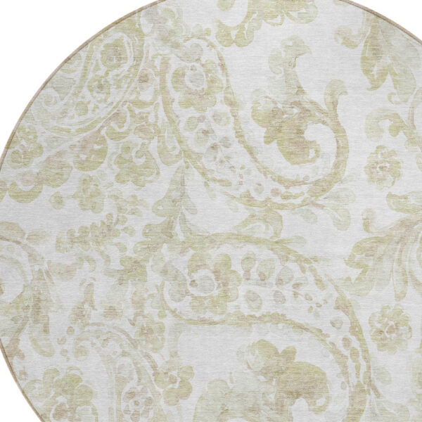 8' Beige Tan And Ivory Round Paisley Washable Indoor Outdoor Area Rug