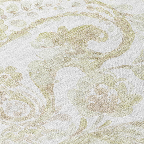 8' Beige Tan And Ivory Round Paisley Washable Indoor Outdoor Area Rug
