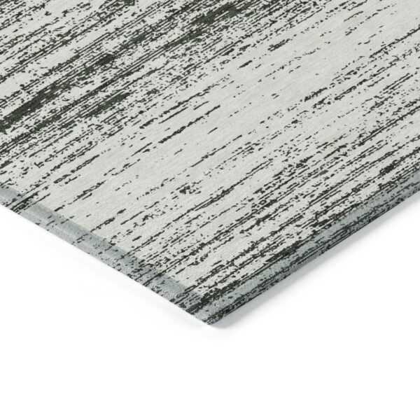 8' X 10' Black Ivory And Gray Striped Washable Indoor Outdoor Area Rug