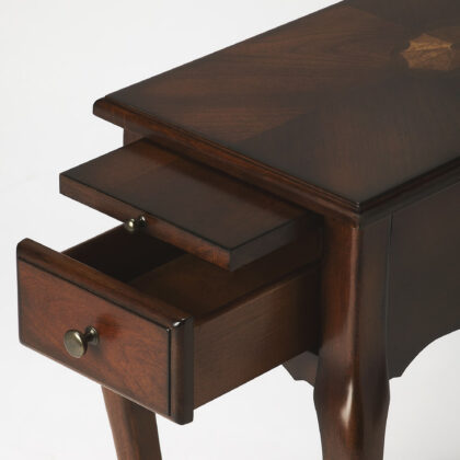 25" Cherry Brown Solid And Manufactured Wood Rectangular End Table With Drawer