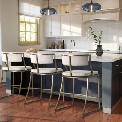 25" Beige And Antiqued Brass Steel Low Back Counter Height Bar Chair