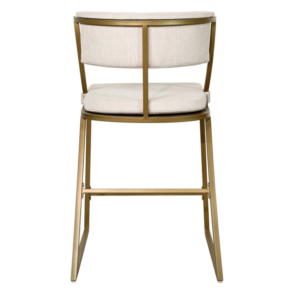 25" Beige And Antiqued Brass Steel Low Back Counter Height Bar Chair