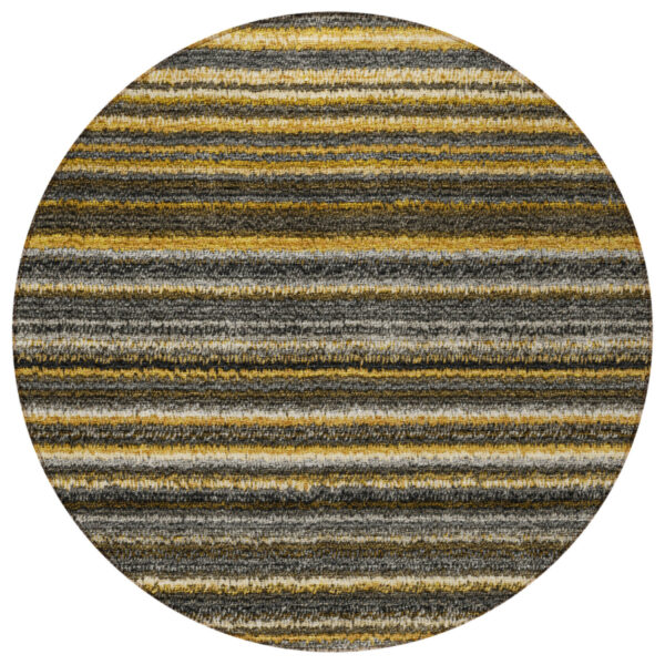 8' Gold Beige And Wheat Round Striped Washable Indoor Outdoor Area Rug