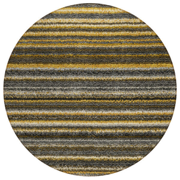 8' Gold Beige And Wheat Round Striped Washable Indoor Outdoor Area Rug