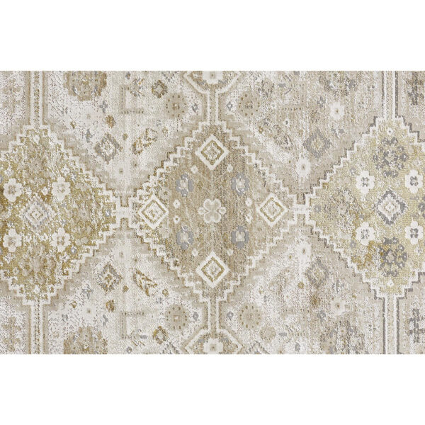 8' Gold and Ivory Floral Runner Rug