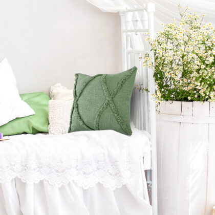 20" X 20" Forest Green Diamond Cotton Zippered Pillow