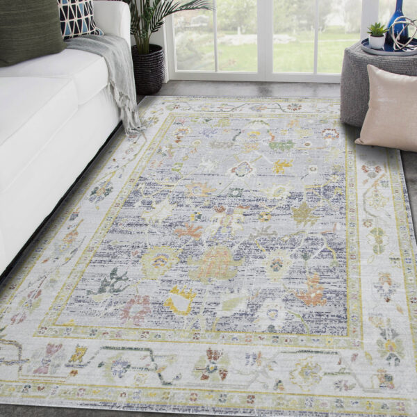 8' x 10' Blue Floral Power Loom Area Rug
