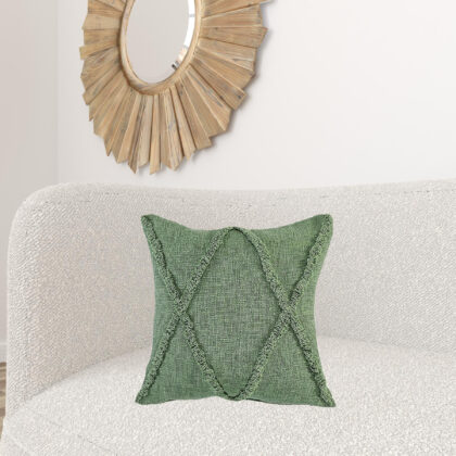 20" X 20" Forest Green Diamond Cotton Zippered Pillow