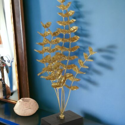 21" Gold and Black Metal Leaf Hand Painted Sculpture