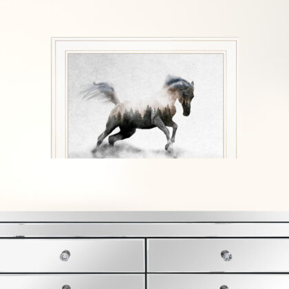 Running White Stallion 1 White Framed Print Wall Art