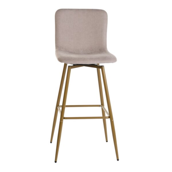 Set of Two 30" Light Taupe and Gold Fabric and Steel Bar Height Swivel Bar Chairs