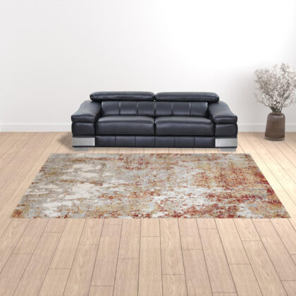 9' x 12' Gray and Red Abstract Power Loom Area Rug
