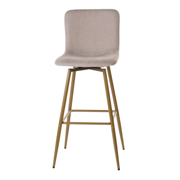 Set of Two 30" Light Taupe and Gold Fabric and Steel Bar Height Swivel Bar Chairs