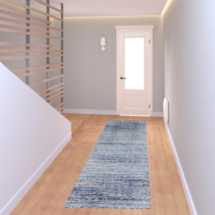 8' Blue and Ivory Abstract Power Loom Runner Rug