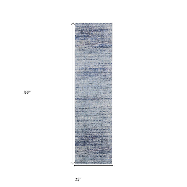 8' Blue and Ivory Abstract Power Loom Runner Rug