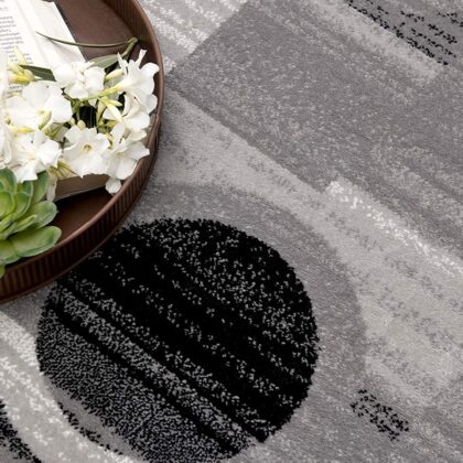 2’ X 8’ Gray Blocks And Rings Runner Rug