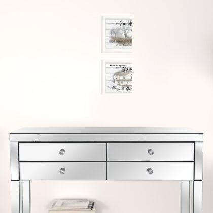 Set Of Two Stays At Grandmas and Bible Farmhouse White Framed Print Wall Art