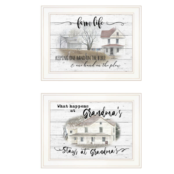 Set Of Two Stays At Grandmas and Bible Farmhouse White Framed Print Wall Art