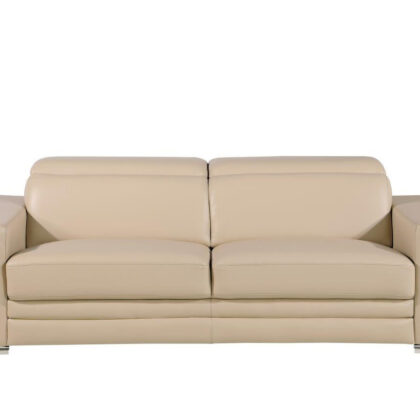 89" Beige And Silver Leather Sofa