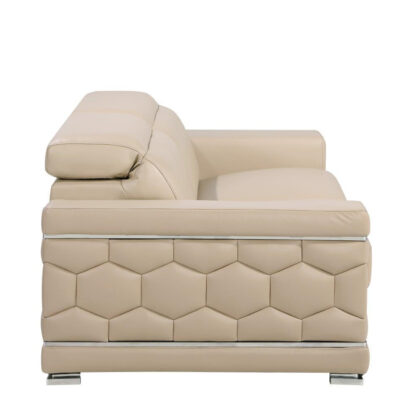 89" Beige And Silver Leather Sofa