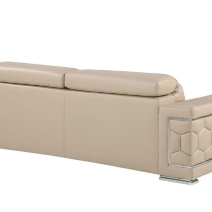 89" Beige And Silver Leather Sofa
