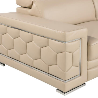 89" Beige And Silver Leather Sofa