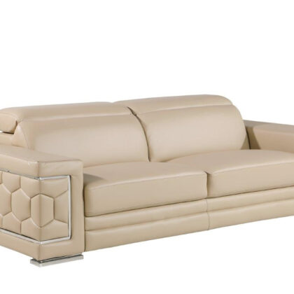 89" Beige And Silver Leather Sofa