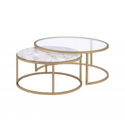 16" Gold And Clear Glass Round Mirrored Nested Tables