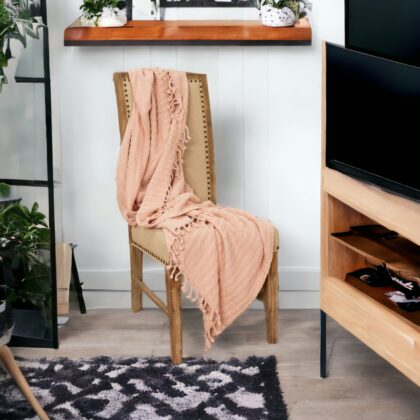 Blush Knitted Throw Blanket with Fringe