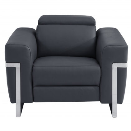 Three Piece Indoor Dark Gray Italian Leather Six Person Seating Set